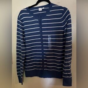 GAP Women’s Navy and White Striped Cardigan